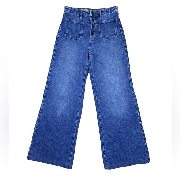 Massimo Dutti Womens Wide Leg Jeans with Pockets - High Rise - Mid Wash - Sz 4 - Picture 2 of 16